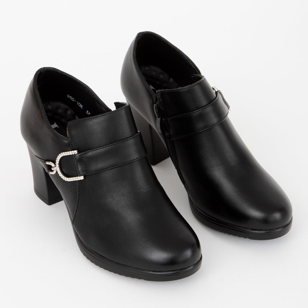 Czarne półbuty damskie eleganckie buty na słupku Vianera