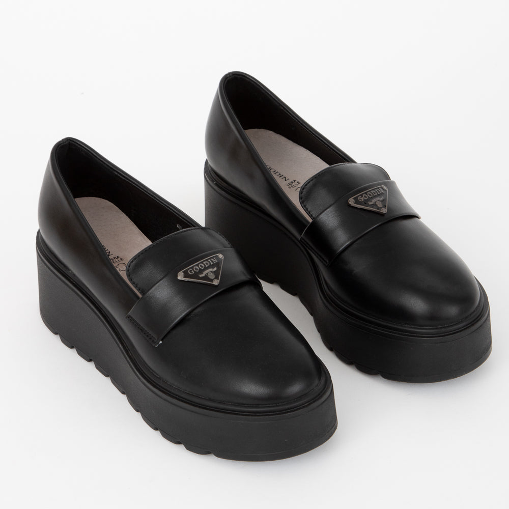 Czarne mokasyny damskie buty na grubej podeszwie Haisya