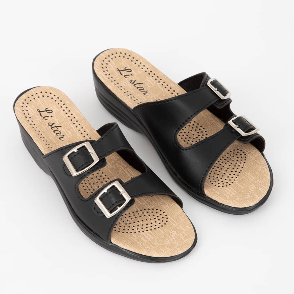 Czarne klapki damskie na koturnie buty z odkrytymi palcami Belery