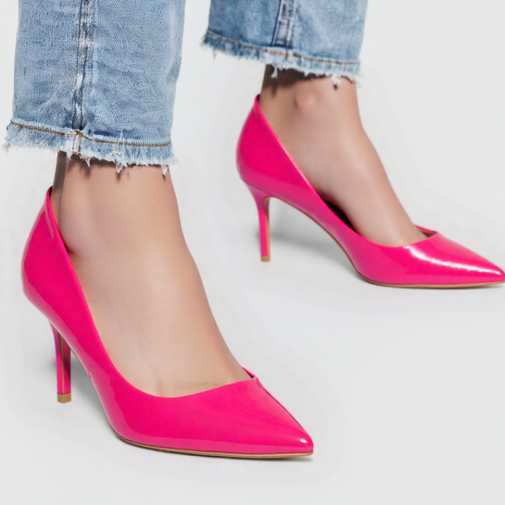 Różowe lakierowane szpilki damskie eleganckie szpiczaste buty na wysokim obcasie Dacota