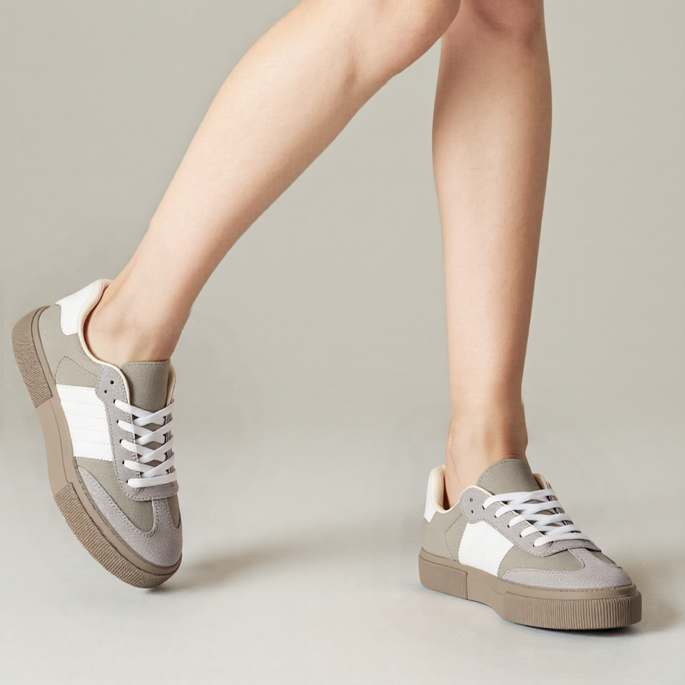 Szare zamszowe buty sportowe damskie sznurowane sneakersy Stadely białe paski